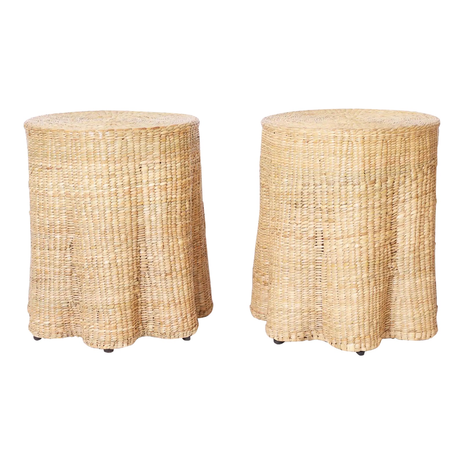Fs Flores Collection Pair of Round Ghost Drapery Woven Reed Stands or ...