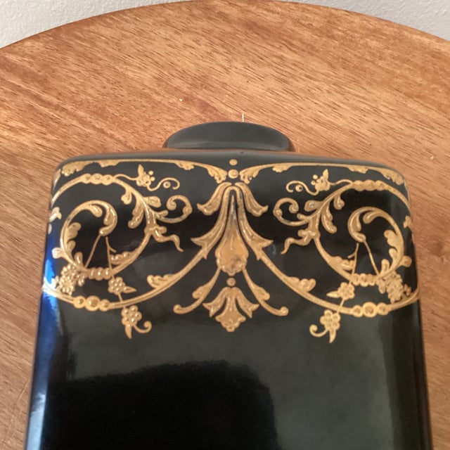 Ceramic Mid 20th Century Dominic Chinese Cobalt Blue Porcelain Lidded Jar 24k Gold Ornament For Sale - Image 7 of 12