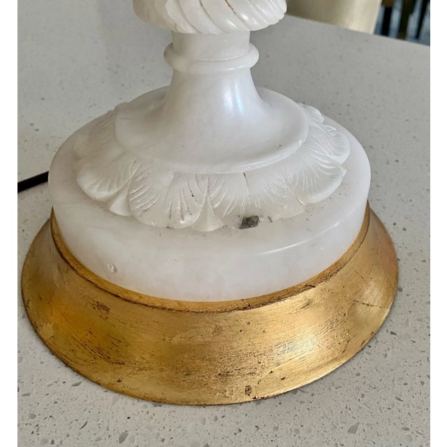 Pair Italian Urn & Handles Neoclassic Alabaster Table Lamps For Sale - Image 10 of 13