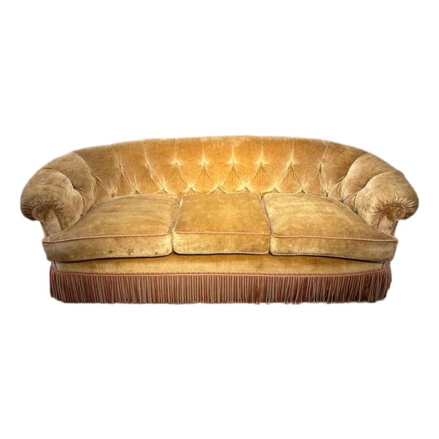 1990s George Smith Carmel Velvet Sofa With Bullion Fringe For Sale