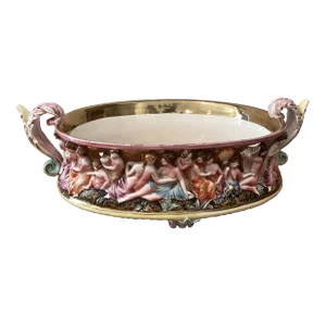 Antique Porcelain Majolica Capodimonte Art Pottery Centerpiece Italy