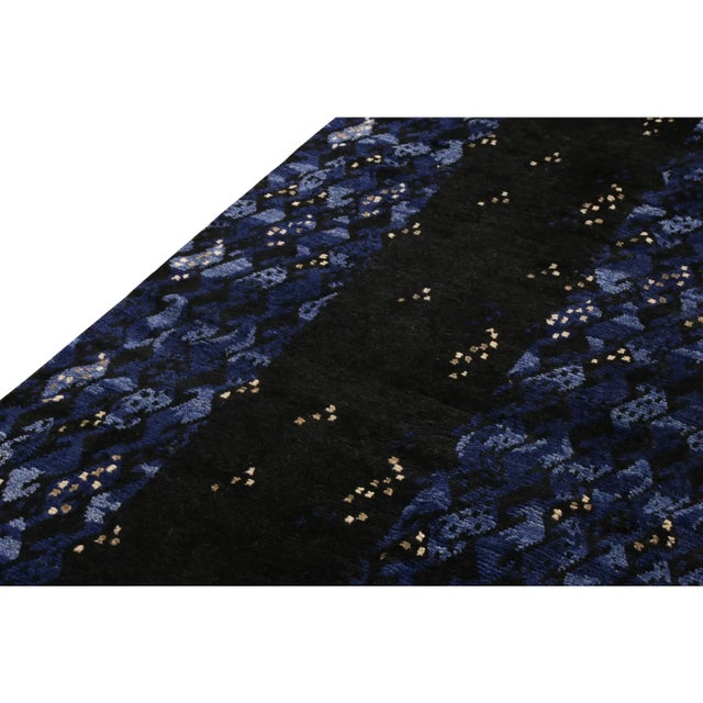 Rug & Kilim Rug & Kilim’s Scandinavian Style Rug in All Over Blue, Black Geometric Pattern For Sale - Image 4 of 5
