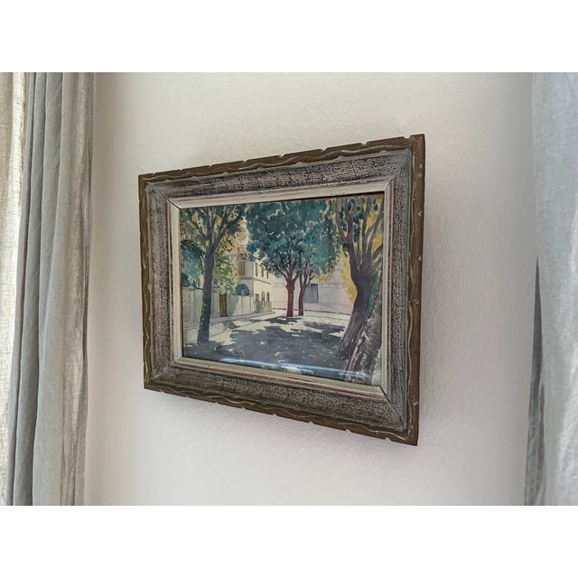 Blue Campana, a Street in Nice, 1920s, Watercolor & Glass & Wood & Paper, Framed For Sale - Image 8 of 15