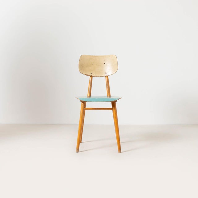 Mid-Century Modern Dining Chairs in Blue Painted Plywood, Czechoslovakia, 1960s, Set of 4 For Sale - Image 6 of 10