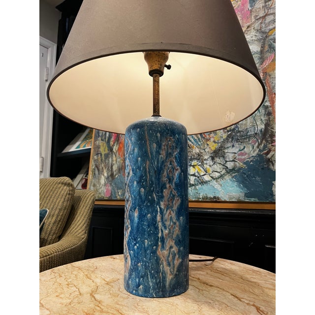 1950s Mid-Century Modern Guido Gambone Ceramic Table Lamp - Italian Cobalt Blue For Sale - Image 9 of 10