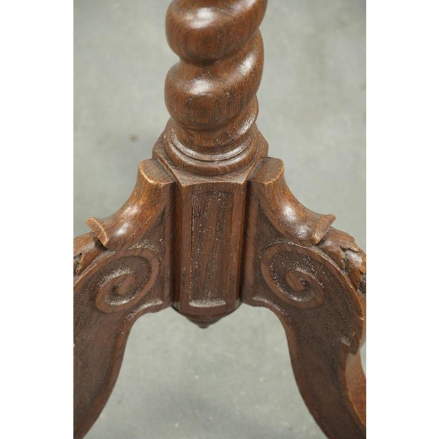 Brown Tall Antique Oak Side Table with Wood Carving For Sale - Image 8 of 10