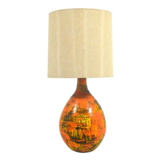 Large Table Lamp with Vivid Orange Glaze in the Manner of Fantoni For Sale