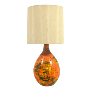 Large Table Lamp with Vivid Orange Glaze in the Manner of Fantoni