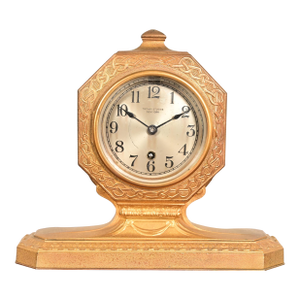Tiffany Studios New York Arts & Crafts Bronze Doré Desk Clock or Mantel Clock, Circa 1910