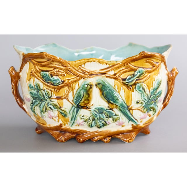 Antique Onnaing Majolica Love Birds Parakeets Jardiniere Cachepot, Circa 1880 For Sale - Image 12 of 12