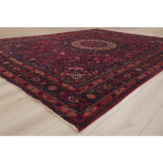 Burgundy Antique Persian Mashhad Rug, 10'02 X 13'10 For Sale - Image 8 of 10