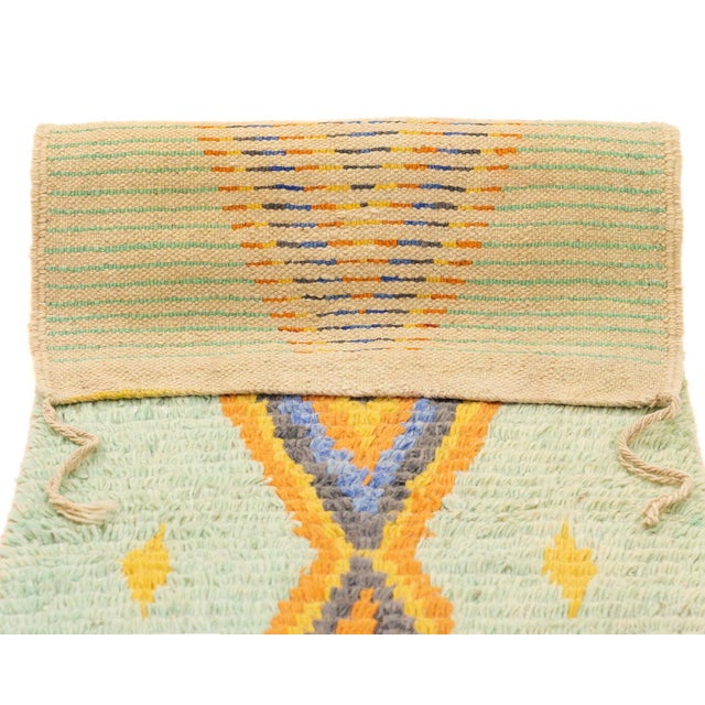 Saffron Colorful Diamond Hand-Knotted Moroccan Wool Runner | 15'9" X 2'3" | One of a Kind For Sale - Image 8 of 8