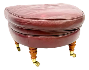Claret Leather Footstool on Brass Wheels, 1990s