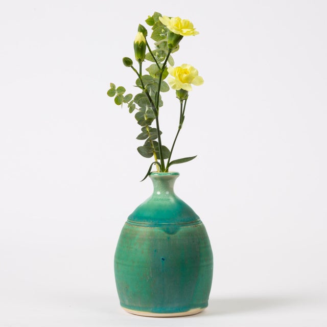 Turquoise Modern Blue-Glazed Studio Pottery Vase For Sale - Image 8 of 9