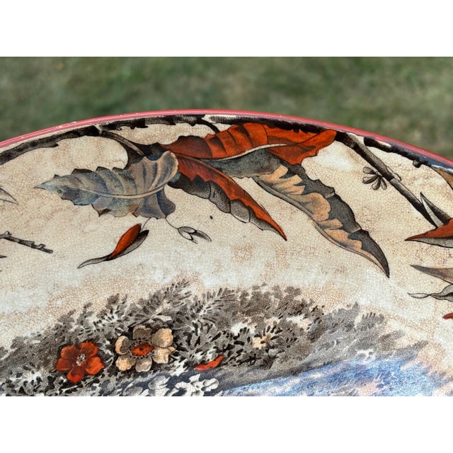 Burnt Orange 19th C. English Export Transfer Ware Centerpiece Bowl With Harvest / Turkey Decoration For Sale - Image 8 of 11
