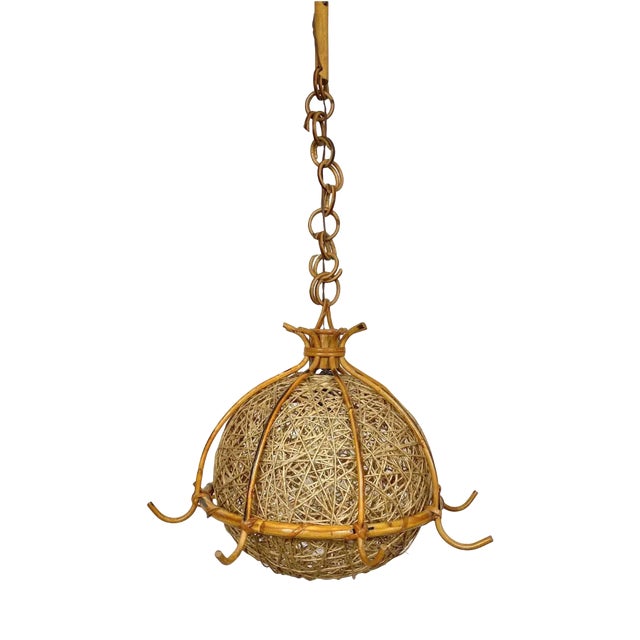Bamboo Rattan & Rope Chandelier Pendant, Italy, 1960s For Sale