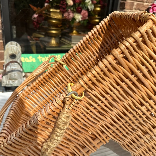 Boho Chic 1970s Wicker Stair Basket With Handle For Sale - Image 3 of 10