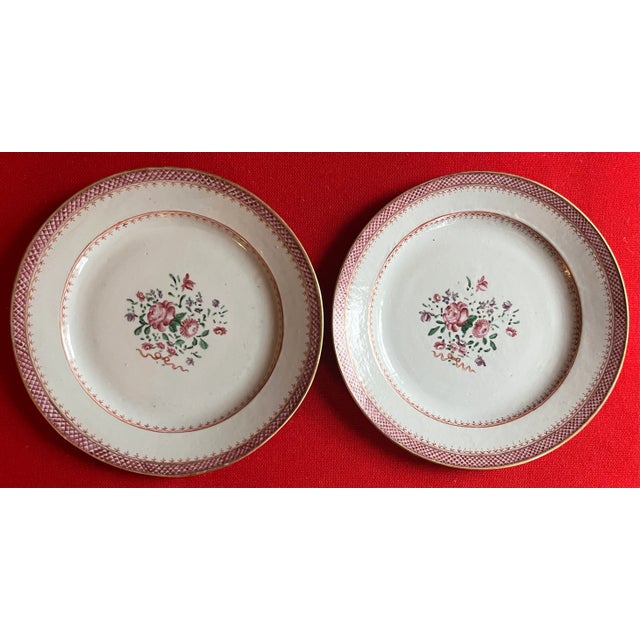 Antique 18th Century Chinese Export Porcelain Plates in Famille Rose Palette Decorated With Flowers - A Set of 10 For Sale - Image 11 of 12