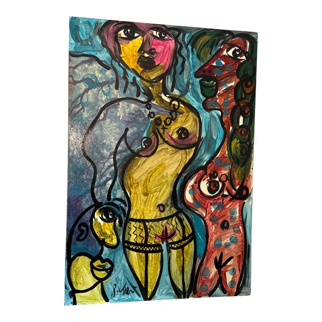 1970s Vintage Abstract Portraiture, Painting by Peter Robert Keil For Sale