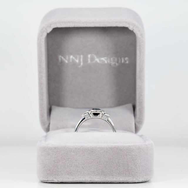 Blue Spinel Ring With Earth-Mined Diamond Accents in Solid 14k Gold, Cushion 5mm, Size 6.75 For Sale - Image 4 of 9