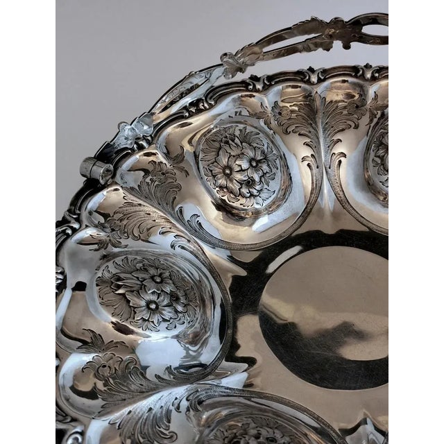 Victorian Chiseled and Engraved Sterling Silver Basket with Handle, 1870s For Sale - Image 10 of 13