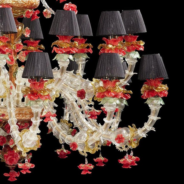 Rezzonico Chandelier in White-Gold-Red Murano Glass, 1950s For Sale - Image 4 of 9