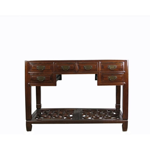 Vintage 5 Drawers With Cracked Ice Foot Rest Desk For Sale - Image 9 of 9