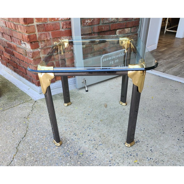 Post Modern Gun Metal, Brass & Glass Side Table For Sale - Image 12 of 12