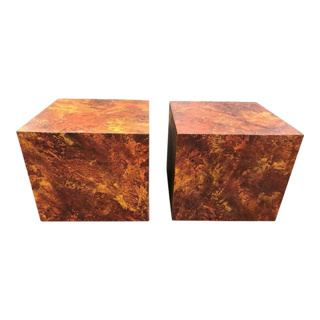 Pair of Mid-Century Modern Cube Tables in the Style of Paul Evans For Sale
