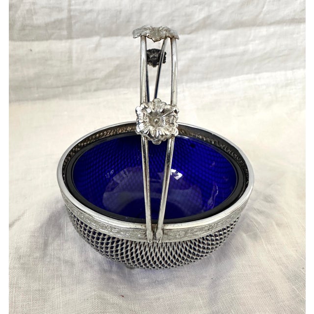 Contemporary Vintage Cobalt Blue Preserve Bowl W/Chrome Basket For Sale - Image 3 of 6