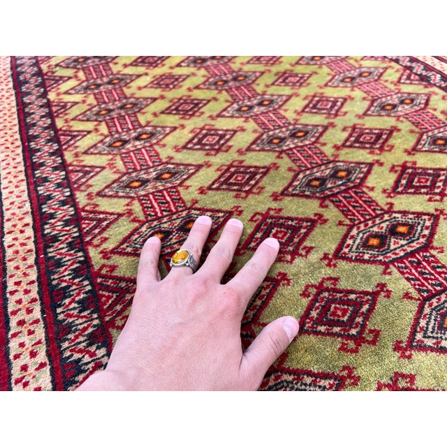 Vintage Afghan Zahir Shahi Green Diamond Rug - 7'4" X 3'9" For Sale - Image 12 of 12