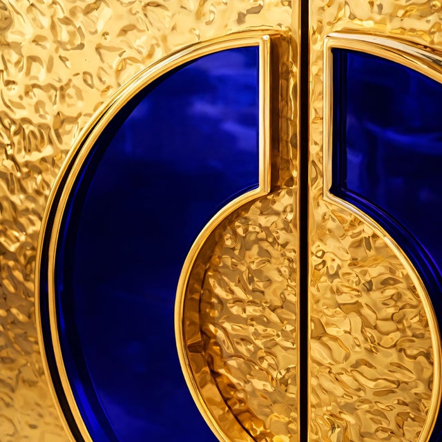 Handcrafted Brass Sideboard with Sapphire Blue Enamel from Justfurnituress SRL For Sale - Image 11 of 13