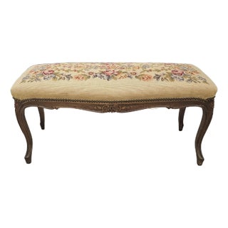 Early 20th Century Louis XV Style Fruitwood and Needlepoint Upholstered Bench For Sale
