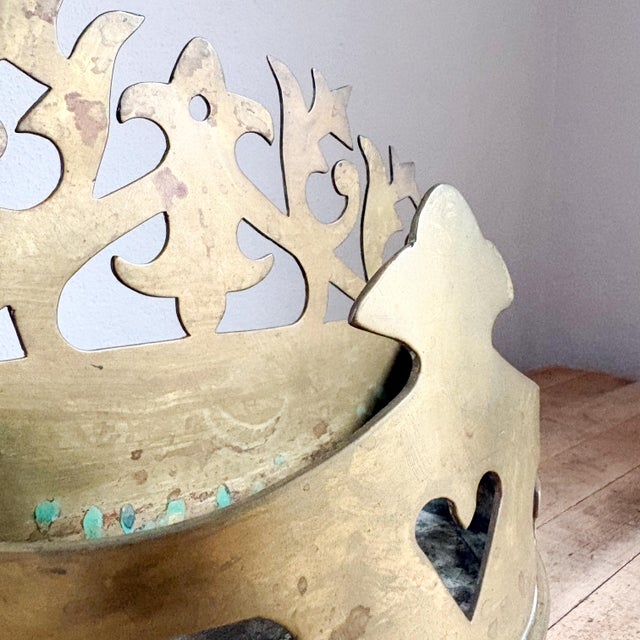 1800's Brass Crown Shaped Wall Pocket or Hearth Tidy, Antique Wall Storage For Sale - Image 4 of 11