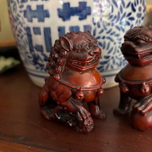 Hollywood Regency Small Late 20th Century Oxblood Red Foo Dogs- a Pair For Sale - Image 3 of 8