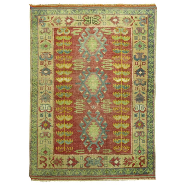 A one of a kind Turkish scatter size throw rug from the mid-20th century.