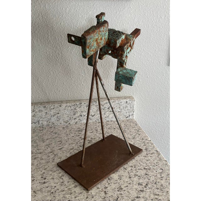 Chestnut Mid 20th Century Expressionist Abstract Brutalist Sculpture, Welded Steel, 16” High For Sale - Image 8 of 10