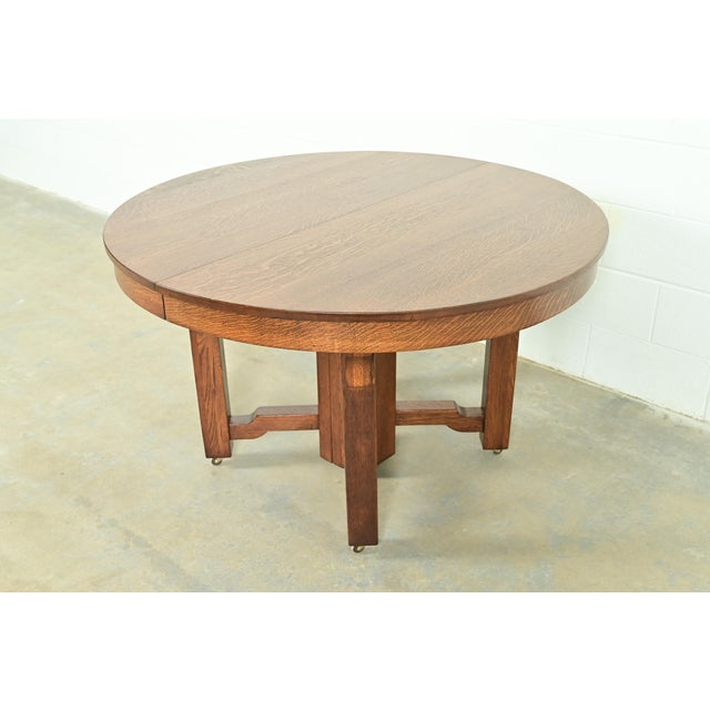 Mission Stickley Brothers Style Antique Mission Oak Arts & Crafts Extension Dining Table, Newly Refinished For Sale - Image 3 of 13