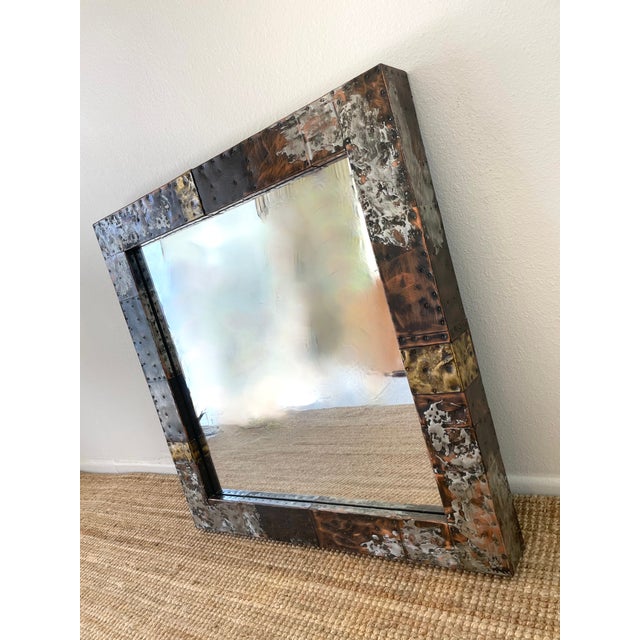 Vintage 1970s Paul Evans Brutal Metal Patchwork Wall Mirror For Sale - Image 12 of 15