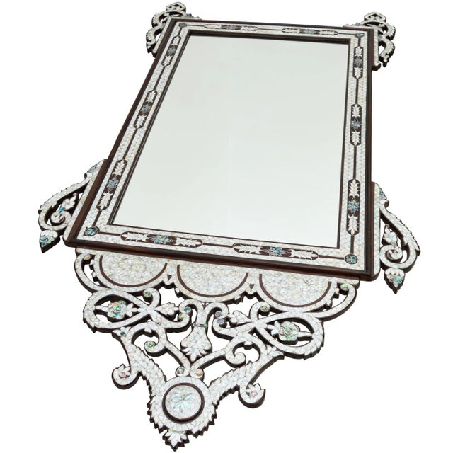 Vintage Mother-Of-Pearl Inlaid Walnut Console Table & Mirror Set For Sale - Image 11 of 13