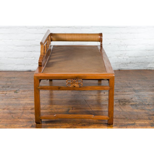 Qing Dynasty 19th Century Lady's Opium Rattan Seat Daybed with Pillow For Sale - Image 4 of 12