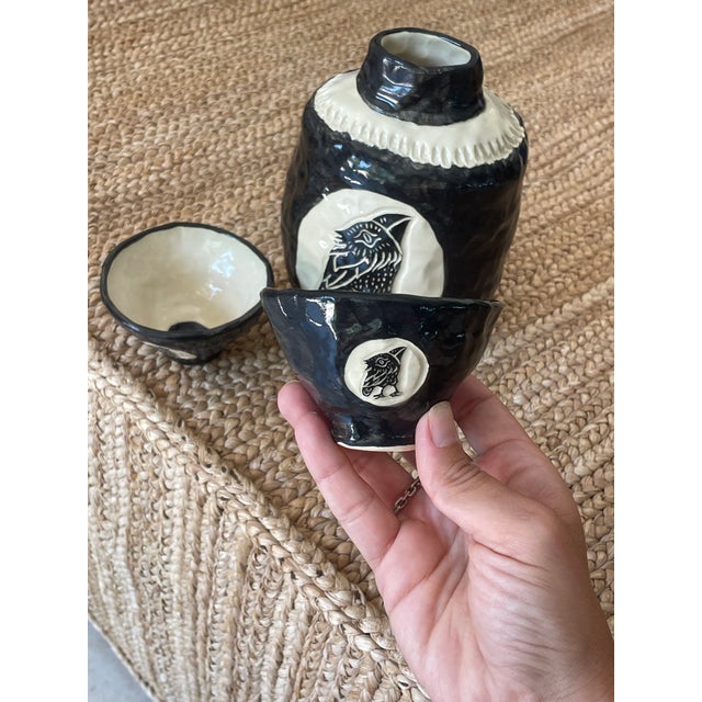 Contemporary Crow Sake Bottle Set - Bottle and Cups- 3 Pieces For Sale - Image 3 of 6