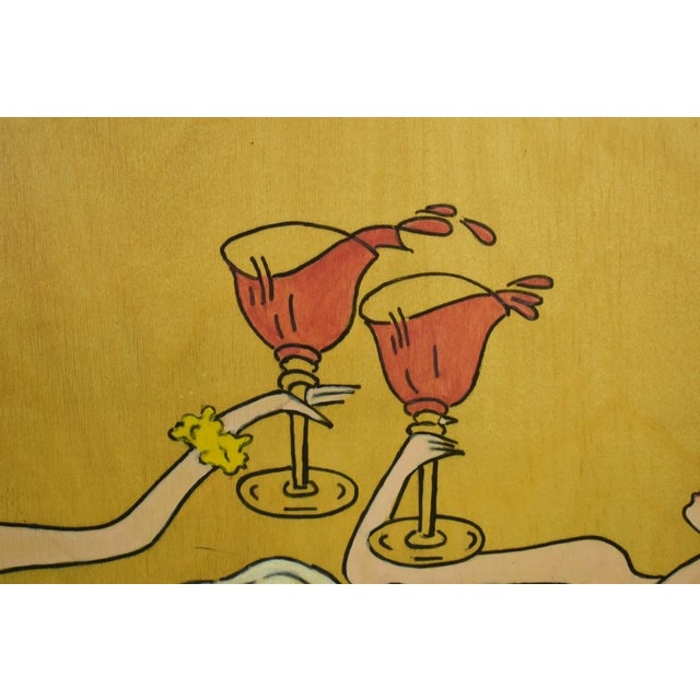 Mid 20th Century Hand-Painted 'Toasting Mermaids' on Oak Plaque For Sale In New York - Image 6 of 6