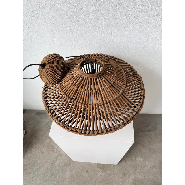 Wood Italian UFO Pendant Light in Wicker, 1960s For Sale - Image 7 of 18