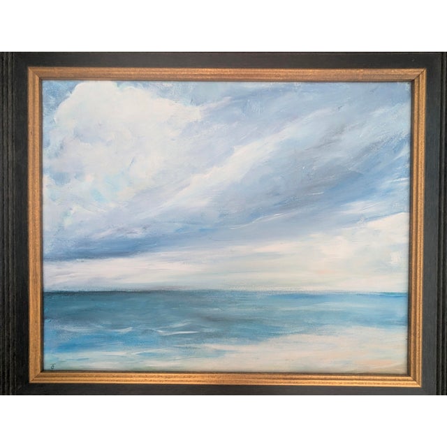 Blue Original Expressionist Seascape Ocean Coastal Dyptich Paintings- A Pair For Sale - Image 8 of 16