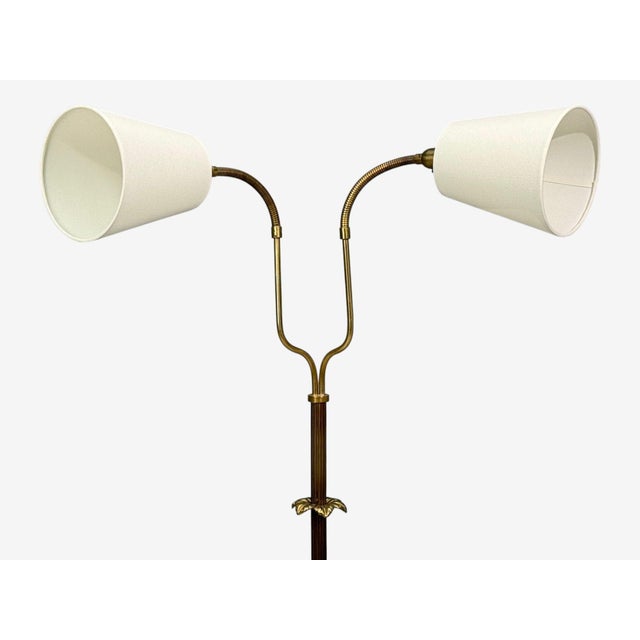 1950s Swedish Modern, Dual Head Floor Lamp, Reeded Brass, Sweden For Sale - Image 4 of 11