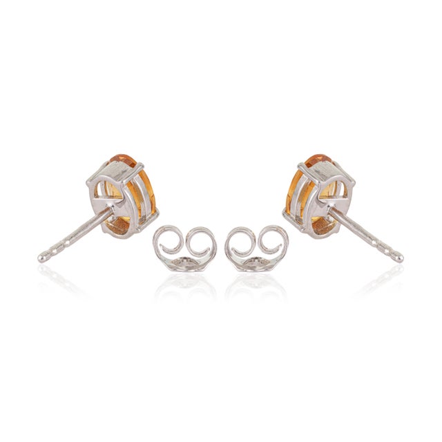 Metal Classic Four Prong 1.49 TCW Oval Citrine Solitaire Stud Earrings in Sterling Silver - A Pair For Sale - Image 7 of 13