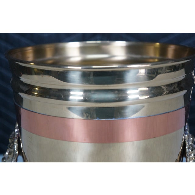 Late 20th Century Brass & Copper Banded Poseidon Champagne Wine Ice Bucket Trash Can 10" For Sale - Image 10 of 11