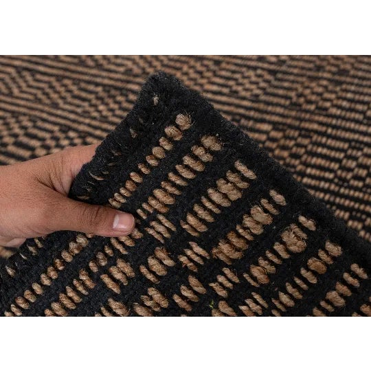 Black Cotton Jute Boho Hand Woven Herringbone Pattern Nordic Scandinavian Decor 8x10 Ft. For Sale - Image 10 of 11