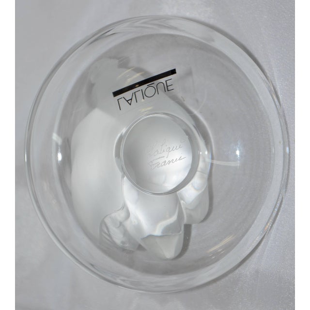 French Lalique Deux Cygnes Pair of Swans Clear and Satin Crystal Ring Dish For Sale - Image 9 of 11